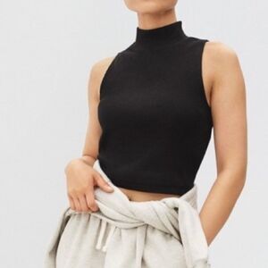 NWT Everlane Tank Top Crop Black The Ribbed Mock Neck Organic Black XS